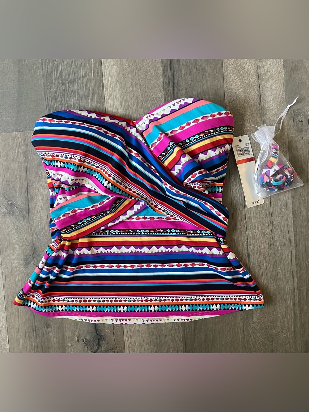 Anne Cole Multicolor Twist-Front Shirred Bandeaukini Top - NWT - Size XS